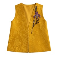Gilet extérieur pour femme de style chinois moderne, en satin Xiangyunsha lavé au sable de luxe, broderie Luneville perlée à la main