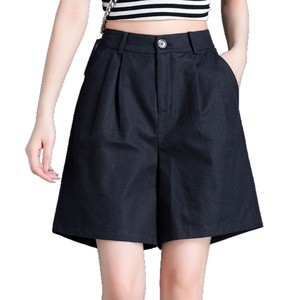 Women's Casual Wide Leg Shorts Cotton Canvas Black Elastic Waist Breathable Summer Loose Fit Pocket Design JK671 - Product Image 5