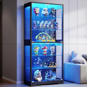 Vitrine moderne en verre SENYU avec 5 étagères, éclairage LED et détection de présence humaine pour le rangement dans le salon - Product Image 1