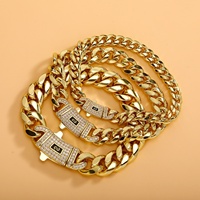 1BRA24110004 Bracelet en acier inoxydable unisexe européen américain à six faces polies style hip-hop à chaîne épaisse