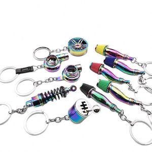 1 pièce Porte-clés de voiture en métal chromé NEO, design moyeu de roue, bouteille de gaz azote, amortisseur, sifflet, Dropshipping - Product Image 2