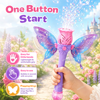 WANNNA BUBBLES Baguette à bulles automatique 5 trous Rose Papillon avec lumière LED, en plastique, 2 flacons de solution à bulles de 60 ml pour enfants