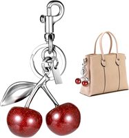 Porte-clés mignon en perles cerise, pendentif fruit brillant, breloque de sac en métal doré, accessoire de mode pour femme, porte-clés de sac à main ou de voiture, cadeau bijou élégant