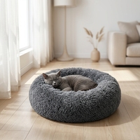 Coussin rond en peluche pour animaux de compagnie, lit moelleux en forme de beignet pour chien et chat, coussin en coton PP doux pour usage intérieur