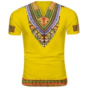 Shenbolen Ankara Pattern Short-sleeve Breathable Summer Top African Mens Tshirt Casual