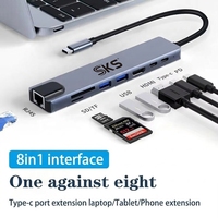 Adaptador Multipuerto USB 3.0 Tipo-C 8 en 1 con Ethernet 2.0 de 1000 Mbps, Lector de Tarjetas SD, Carga Rápida, Aleación de Aluminio