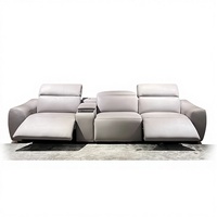 Ensemble de canapés sectionnels carrés en cuir au design nordique de luxe avec fauteuil inclinable et porte-gobelets pour salon, salle de sport et cinéma maison en villa