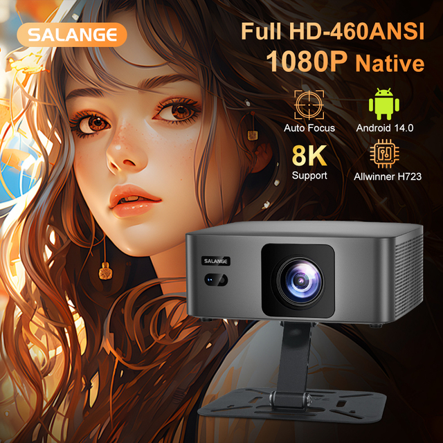 For P60Pro Customized Smart Projector 1080p Android 14 with Stand WiFi 6 4K Support 300 Lumens Portable