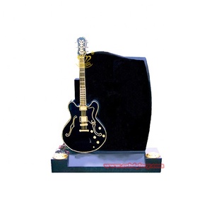 Noir Marbre Guitare Décor Pierre Sculpté Art Sculpture Cimetière Monument Décoration Conception pour Pierres Tombales et Monuments - Product Image 1
