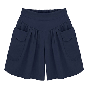 Shorts d'été pour femmes, coupe trapèze, couleur unie, taille haute, ample, jambe large, grande taille, décontracté, grandes poches, haute qualité - Product Image 1