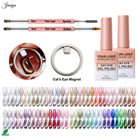 Kit de vernis gel UV effet œil de chat pailleté réfléchissant avec 2 pinceaux gel double embout et bâtonnet magnétique pour la décoration des ongles