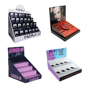 2019 Hot Sale Custom Logo Black Cardboard Cosmetics Display Stand Eyelash  Counter Display For Retail
