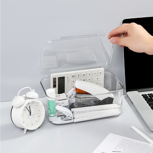 Transparent Desktop Storage <b>Box</b> Rectangle Covered Organizer For Office Supplies Makeup Skincare Products <b>Small</b> Size Large Size - Product Image 1