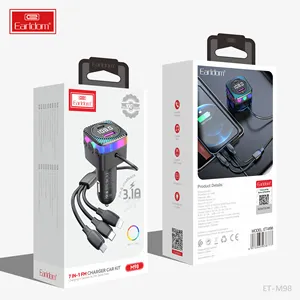 Earldom Mới Xe Màu Xanh Răng 5.3 FM Transmitter Kép USB 66W Nhanh Chóng Sạc Không Dây Tai Nghe Âm Thanh Receiver MP3 Máy Nghe Nhạc Xe Hơi Kit