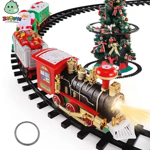 Zhiqu Christmas Electric Train Set with Steam, Sound & Light, Remote Control Train Toys Christmas Gift for Kids