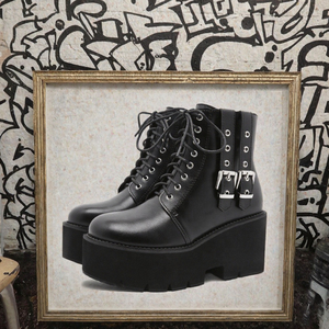 Botas de plataforma negras con tacón grueso, estilo gótico, con cordones, para mujer, con logo personalizado - Product Image 2