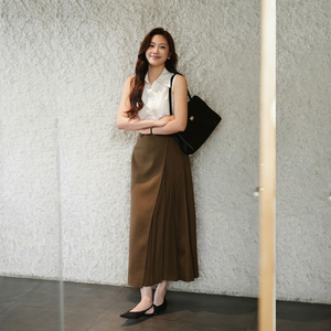 กระโปรงพลีททรงขากว้างเอวสูง รุ่น CV758 ผ้าด็อบบี้ โพลีเอสเตอร์/คอตตอน ความยาวครึ่งน่อง สไตล์ลำลอง เหมาะสำหรับใส่ไปทำงาน ป้องกันรอยยับ แห้งเร็ว - Product Image 1
