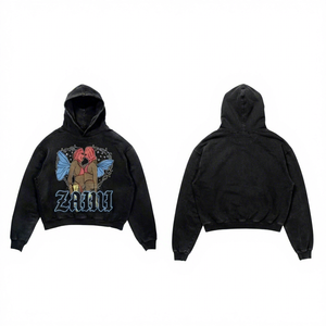 Sudadera con Capucha para Mujer, Lavado Ácido, 400 GSM, Algodón Premium, Forro Polar de Poliéster, Negra, Gruesa, Oversize, con Logotipo Personalizado, Estilo Urbano, OEM ODM - Product Image 1