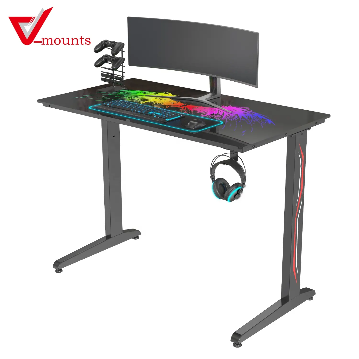 V-mounts SpaceErgo scrivania in piedi pieghevole ed estensibile con vetro temperato colorato effetto tendone per uso ufficio e gioco