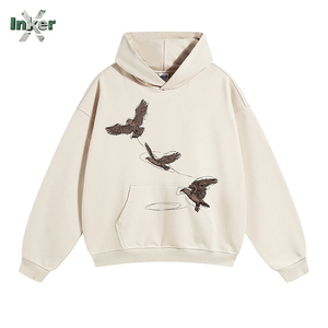 Sudadera con Capucha de Felpa Transpirable de Secado Rápido con Bordado de Tinta Blanca Estilo Americano para <span class=keywords><strong>Hombre</strong></span> y Mujer, Corte Regular/Oversize, Colección Año Nuevo 2025 - Product Image 4