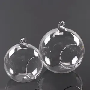 Bola decorativa transparente para pendurar no atacado, com suporte de velas de vidro para decoração de natal