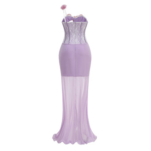 A11268 kadın lavanta kesme Mermaid kıyafeti: tül çiçek süslenmiş askısız resmi elbise-romantik parti/kokteyl akşam - Product Image 3