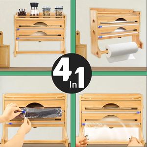 Organisateur mural 4 en 1 pour cuisine en bambou <span class=keywords><strong>et</strong></span> aluminium, distributeur de papier aluminium, <span class=keywords><strong>film</strong></span> plastique <span class=keywords><strong>et</strong></span> porte-serviettes en papier - Product Image 3