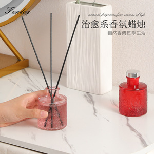 Funday Reed <b>Diffuser</b> 100ml Embossed Glass Rattan <b>Sticks</b> Fragrance Indoor Decor - Product Image 4