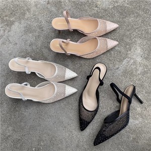 <span class=keywords><strong>Half</strong></span>-Baotou Holle Sandalen Dames Nieuwe Zomer Puntige Strass Mesh Hoogwaardige Naaldhak Pumps - Product Image 2