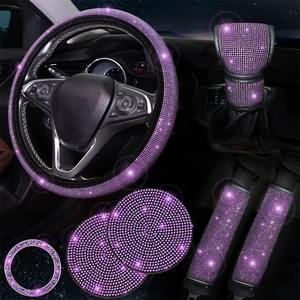 Wholesale Versatile Car Interior Protection <strong>Pink</strong> Rhinestone <strong>Seat</strong> Belt <strong>Covers</strong> and Cup Coaster PU Leather for Daily Commutes - Product Image 6