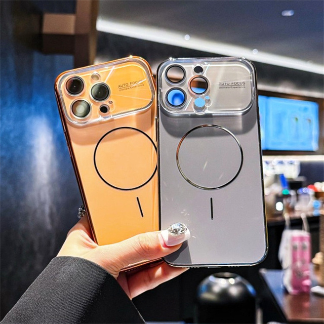 NEW Original Color Magnetic PC Glass Mobile Phone case for iPhone 17 Air 16 15 Pro Max Tempered Frame Camera Lens Back Tpu Cover