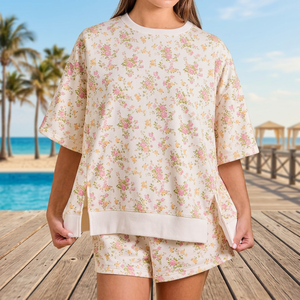 Conjunto de Shorts con Estampado Floral Moderno, Ropa Juvenil para Club, Estilo Académico, Sudadera de Algodón Suave y Shorts, Conjunto de Ropa Informal para Mujer - Product Image 2