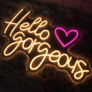 American Warehouse Hello Gorgeous English Letters <span class=keywords><strong>LED</strong></span> <span class=keywords><strong>Neon</strong></span> <span class=keywords><strong>Neon</strong></span> Warm White Light Sign Wedding Party IP65 Grade <span class=keywords><strong>Neon</strong></span> - Product Image 4