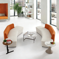 Ensemble de canapés de réception de bureau 7 places, luxe moderne, blanc, rembourré, modulaire, en tissu, canapé sectionnel pour espace de bureau