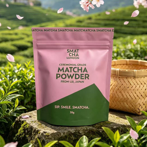 Bolsa de plástico personalizada con cierre hermético para alimentos, apta para uso alimentario, de 30g, para polvo de matcha, con cremallera. - Product Image 1