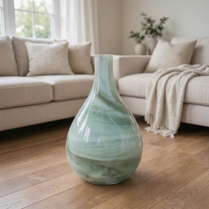Florero Moderno de Vidrio Verde Marmoleado con Control Táctil, Maceta Decorativa para Sala de Estar - Product Image 1