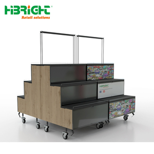 Mobile Tiered Display Stand Folding Merchandising Rack with Wheels and Graphic Panels for Supermarket Promotion - Product Image 2