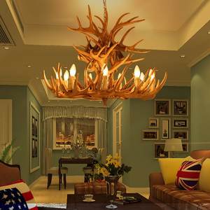 Antique <strong>Antler</strong> Chandelier Rustic Art Retro Hanging Lighting <strong>Fixtures</strong> for Restaurant Clothing Store-Resin Pendant <strong>Light</strong> Middle - Product Image 3