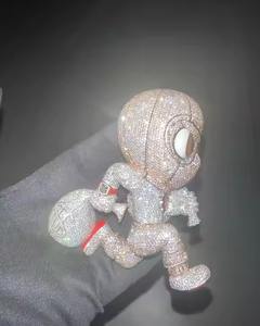 Pendentif à breloque de luxe en or jaune 14 carats pour hommes Hip Hop Cartoon Design Diamants blancs véritables Style tendance Moissanite Pierre principale - Product Image 2