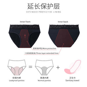 Sous-vêtements menstruels pour femmes, string respirant en coton et élasthanne à taille basse, anti-fuite, quatre couches, dentelle creuse à la taille, vente chaude - Product Image 6