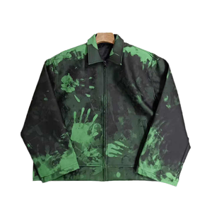 Veste d'hiver décontractée en cuir matelassé thermique avec capuche et fermeture éclair, toile lavée et design crocheté - Product Image 1