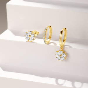 Ensemble de boucles d'oreilles en argent sterling S925 avec zircon géométrique, motif étoile, cœur, fleur, élégantes, simples, pour un usage quotidien - Product Image 2
