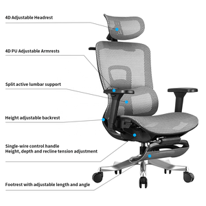 Silla Ergonómica Giratoria de Malla con Ajuste de Altura y Reposabrazos 4D de Aluminio y PU para Oficina en Casa - Product Image 3