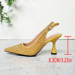 <span class=keywords><strong>Sandali</strong></span> da Sposa Estivi da <span class=keywords><strong>Donna</strong></span> <span class=keywords><strong>Gialli</strong></span> Eleganti con Tacco Grosso Antiscivolo, Décolleté a Punta con Cristalli Scintillanti e Strass, Modello Slingback - Product Image 6