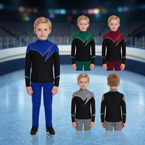 AYUSON Haut de costume de patinage artistique pour garçons de 6 à 15 ans, idéal pour la performance et la compétition, rouge, danse lyrique et latine, 85 % polyester, 15 % élasthanne - Product Image 3