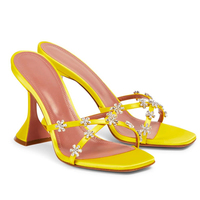 Logo personnalisé de luxe design de fleurs en cristal mules à talons hauts sandales pour femmes bout ouvert style sexy avec fonction antidérapante