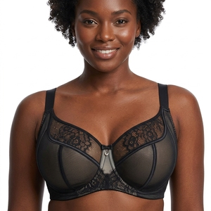 Sutiã Feminino Francês de Renda com Bojo Push-Up e Cobertura Total, 4 Ganchos, Copas D-H, Fino, Respirável, Suporte para Seios Grandes, Confortável para Mulheres - Product Image 2