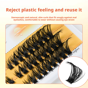 Cils en grappes réutilisables pré-collés 3D multicouches en cheveux synthétiques, véganes, sans cruauté, marque privée, longue durée 5-7 jours, imperméables - Product Image 2