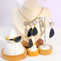JUSNOVA Set Perhiasan Anti Air Lapis Emas 18K PVD Bahan Stainless Steel Anti Luntur Mutiara Kerang Kalung Anting Gelang Cincin Wanita