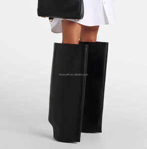 Exaggerated Volume Matte Calfskin Wedge Heel Girls <strong>Knee</strong> <strong>High</strong> Straight <strong>Boot</strong> <strong>Wide</strong> <strong>Leg</strong> Women <strong>Boots</strong> New Wader 110mm <strong>Boot</strong> in Black - Product Image 4